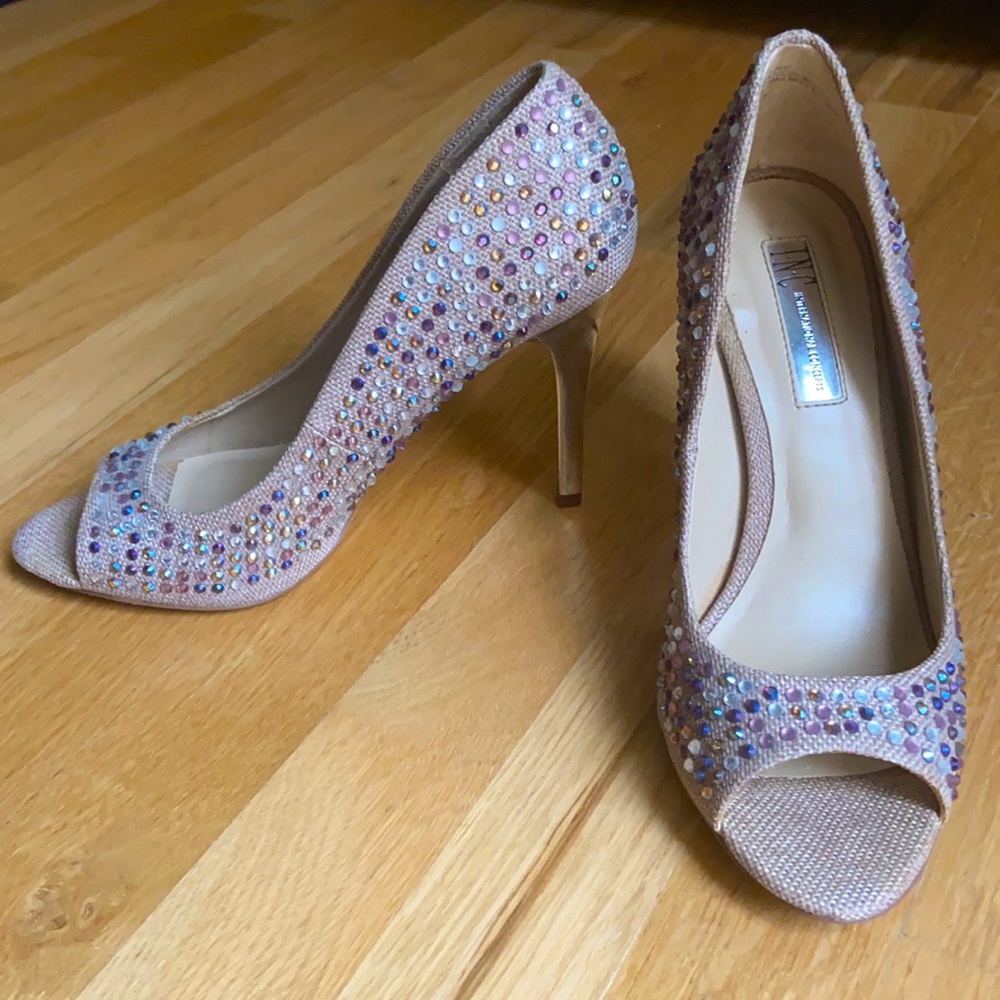 EUC I.N.C. Bedazzled Peep Toe Pumps